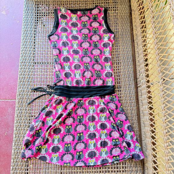 Contro Corrente Pink Black and White Drop Waist Sleeveless Owl Print Dress S - Picture 5 of 9